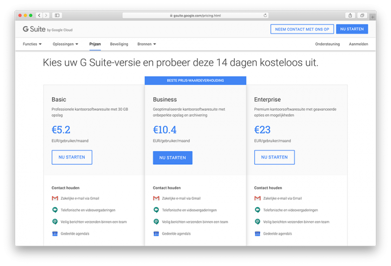 G Suite pricing: waarom G Suite een uitstekende keuze is voor je bedrijf: pricing